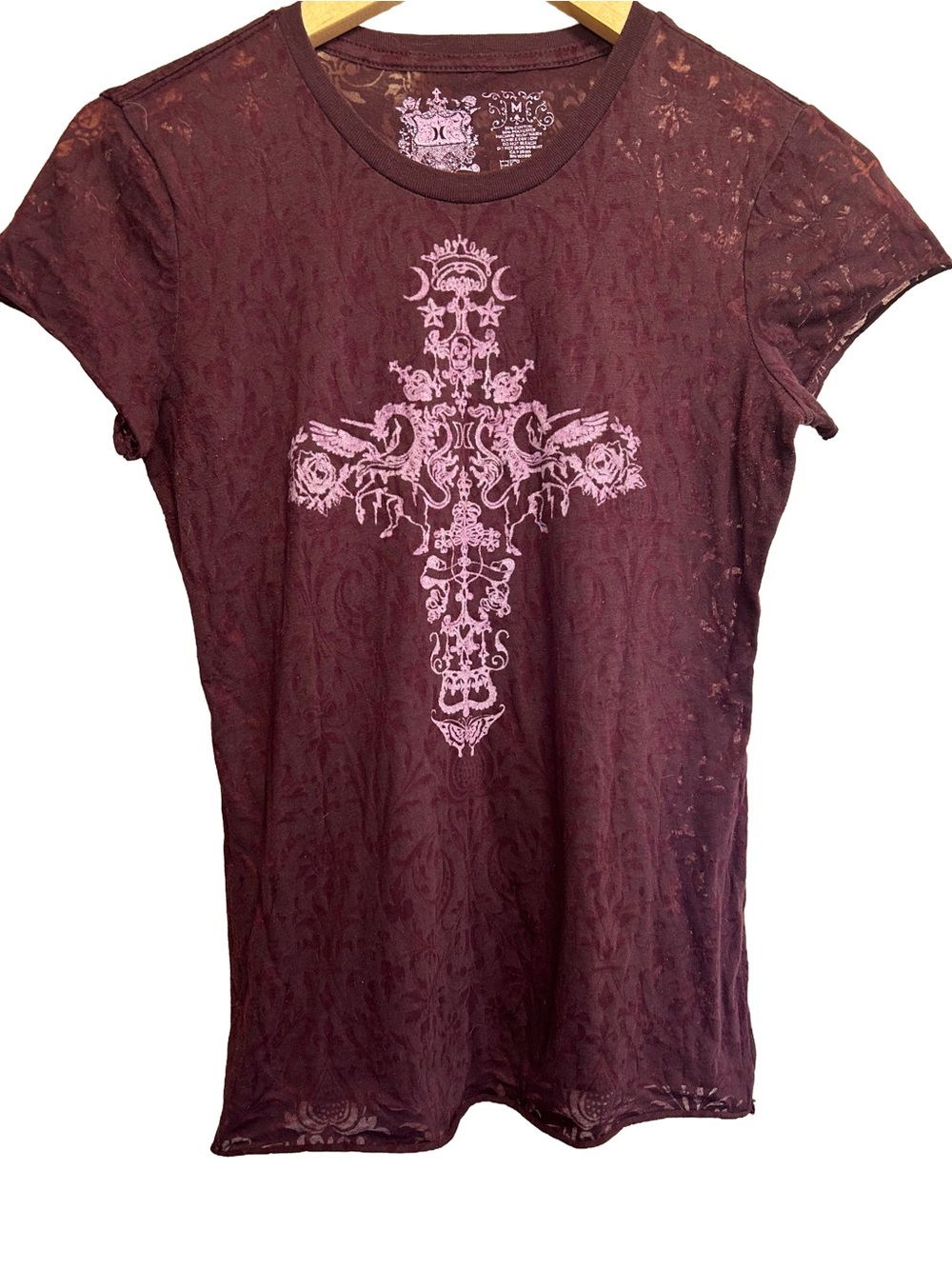 Vintage Hurley Burnout Graphic Tee Cyber Y2K Mall Goth Plum Purple